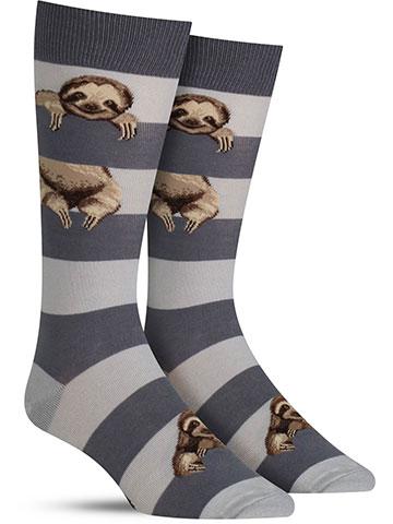 Men's Gray Striped Sloth Crew Socks