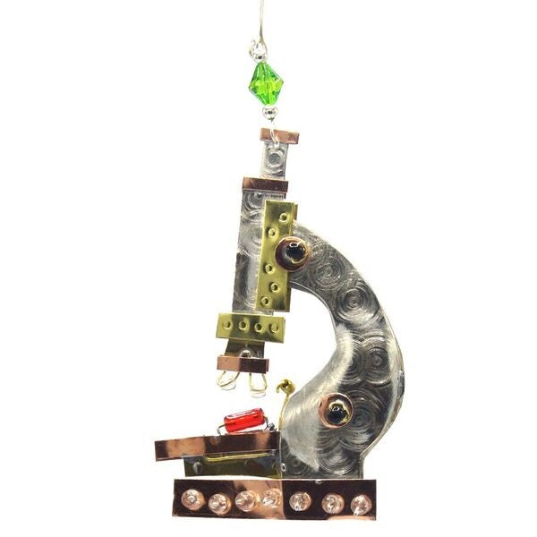 Handcrafted Metal Microscope Ornament