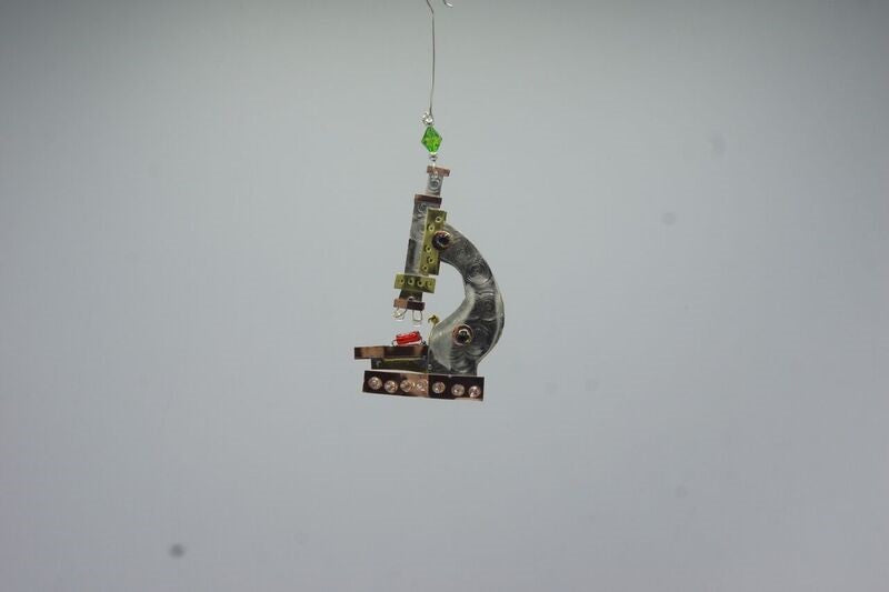 Handcrafted Metal Microscope Ornament