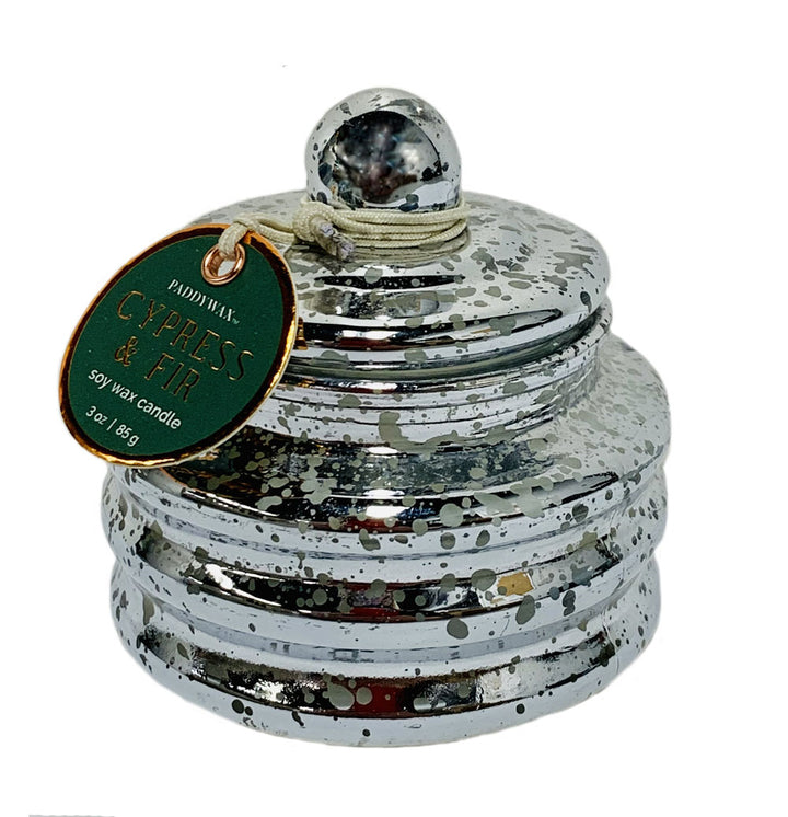Cypress and Fir Candle in Silver Mirrored Glass Mini Pot