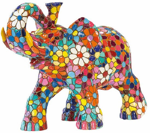 Hand-painted Floral Mosaic Elephant