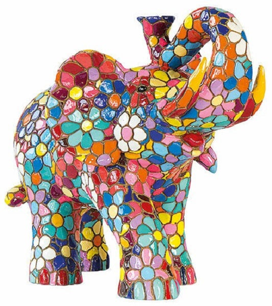 Hand-painted Floral Mosaic Elephant Reverse