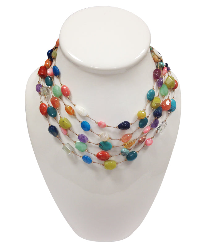 Multi-Color Five Strand Necklace