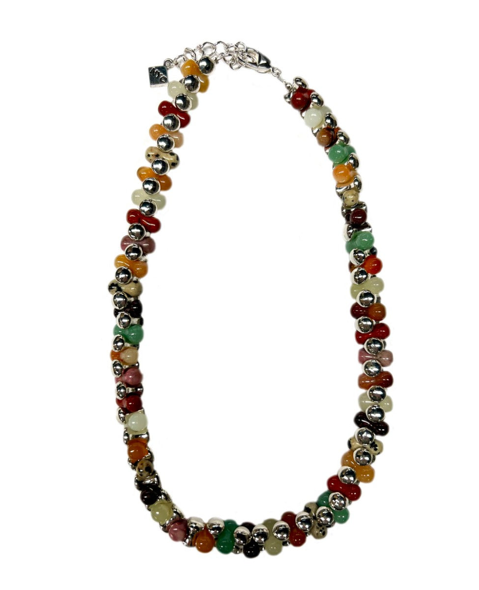 Multi-Gemstone and Silver Bead Necklace