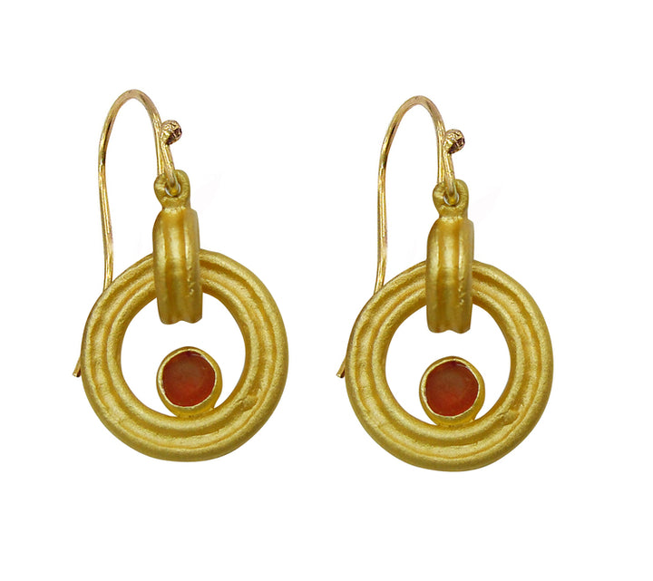 Gold & Red Circle Earrings by Michael Vincent Michaud