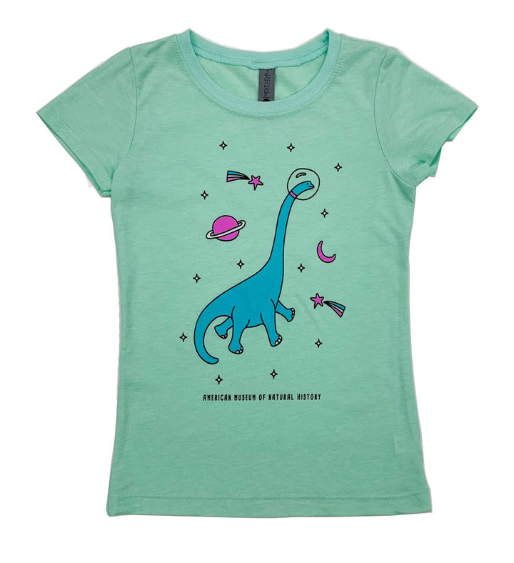 Girls Mint Green Dinosaur In Space T-Shirt