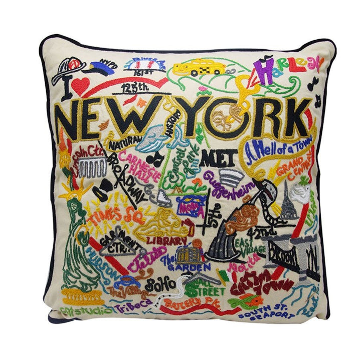 New York City Hand Embroidered Pillow