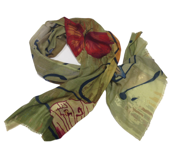 Olive Butterfly Wool Scarf