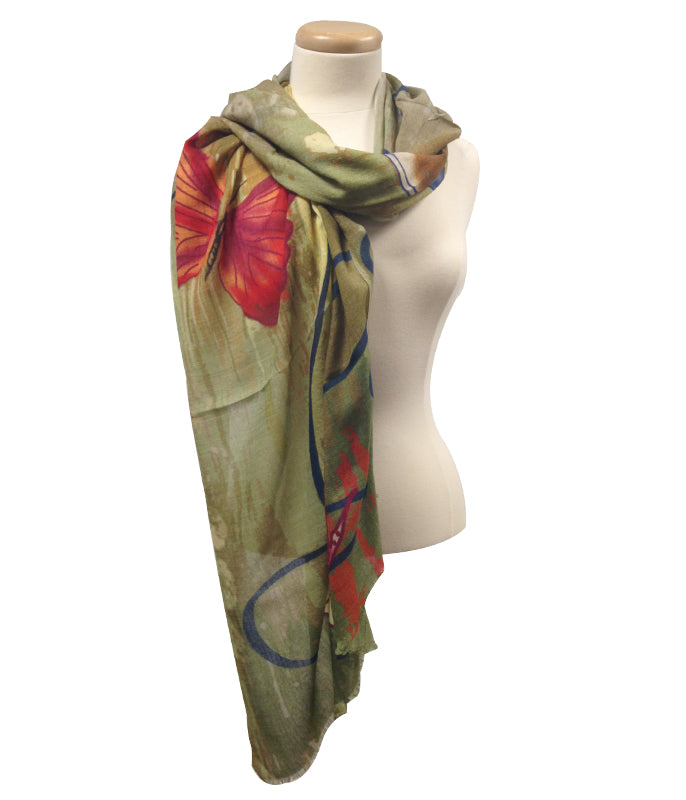 Olive Butterfly Wool Scarf