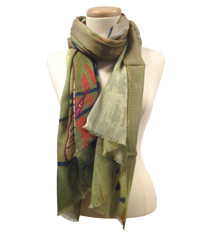 Olive Butterfly Wool Scarf