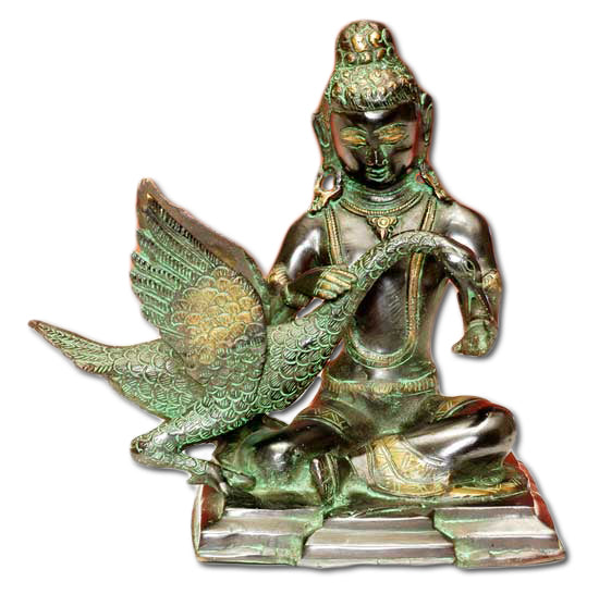 Oxidized Metal Buddha With Goose