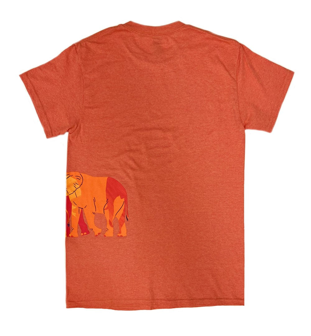Adult Sunset Orange Elephants Wrap-Around T-Shirt Back