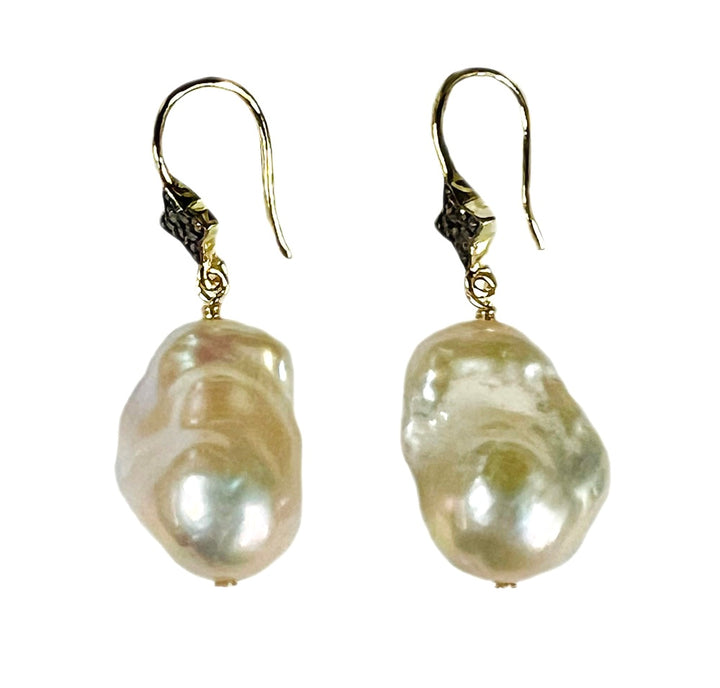 Freshwater Baroque Pearl Drop Earrings - Sapphire Accents