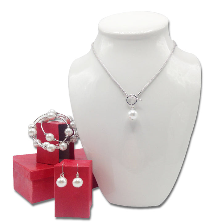 Sea Lily™ Shell Pearl Necklace and Earrings Set
