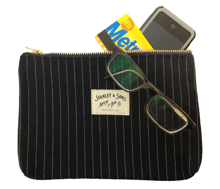 Pin Stripe Indigo Zipper Pouch by Stanley & Sons