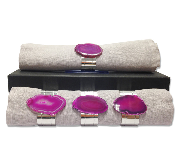Pink Dyed Agate Napkin Rings & Whisper Pink Linen Napkins