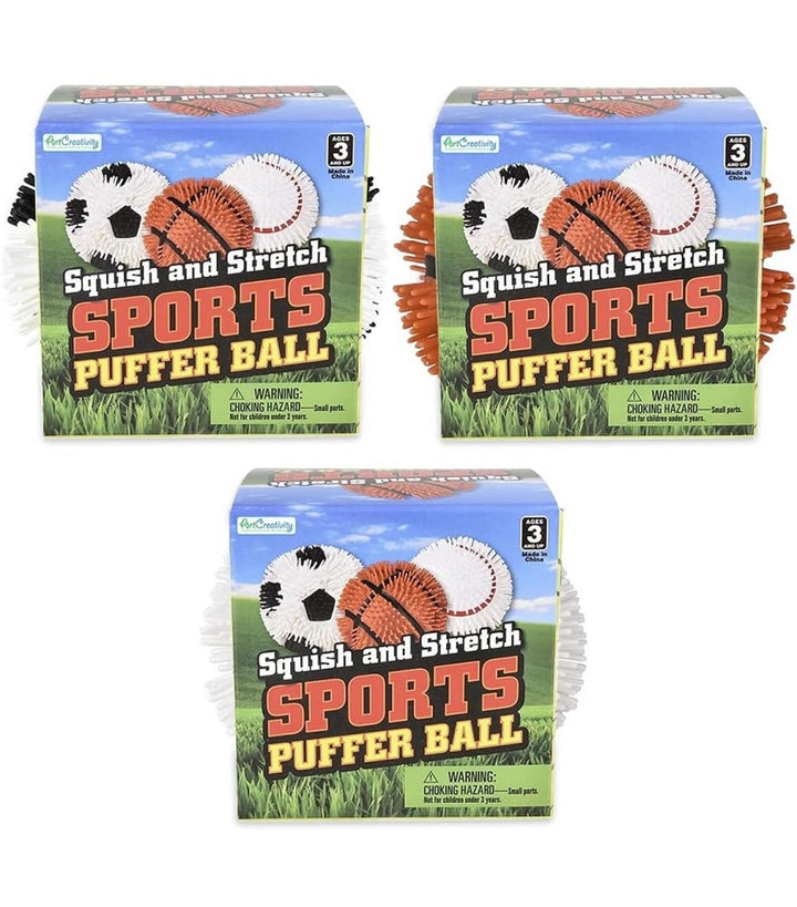 Assorted Squish and Stretch Sports Puffer Balls  box