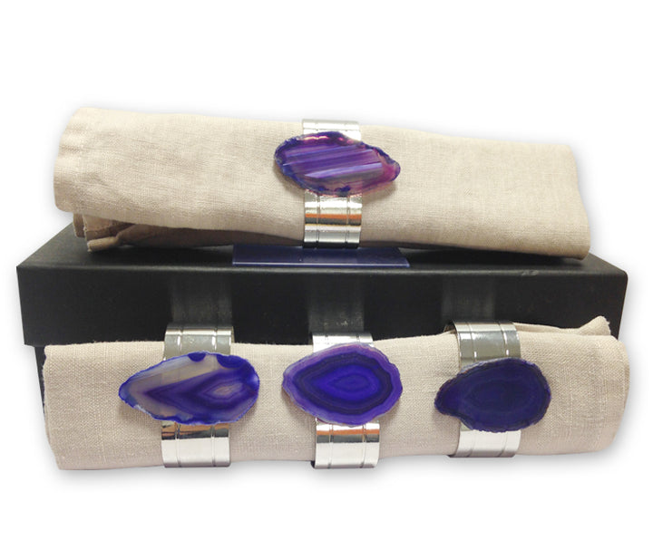 Purple Dyed Agate Napkin Rings & Lavender Linen Napkins