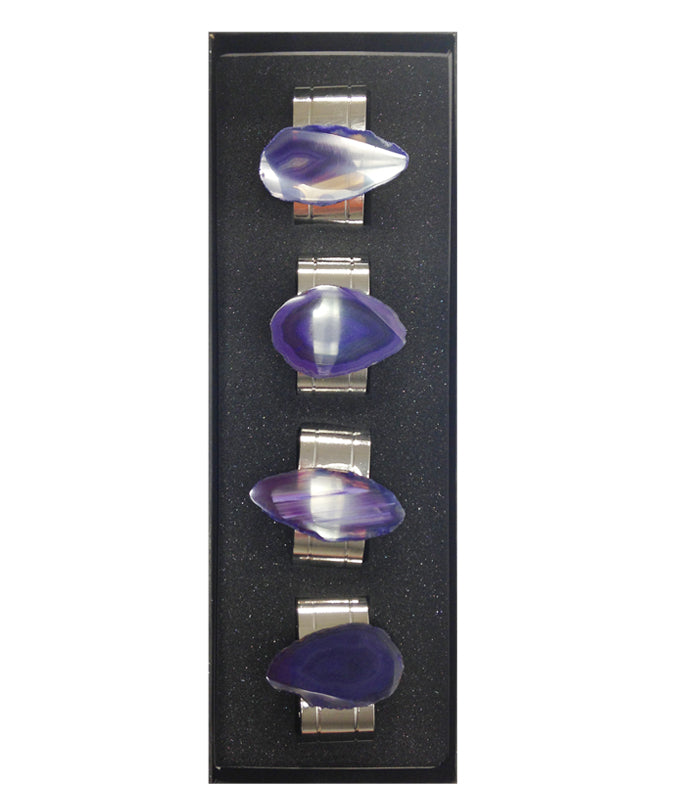 Purple Dyed Agate Napkin Rings & Lavender Linen Napkins