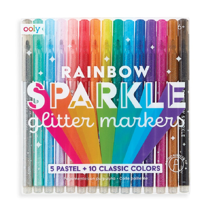Set of 15 Rainbow Sparkle Glitter Markers