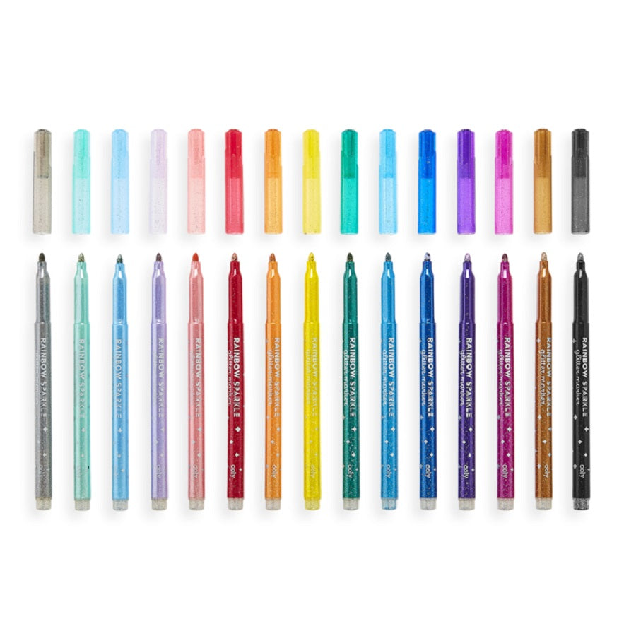 Set of 15 Rainbow Sparkle Glitter Markers