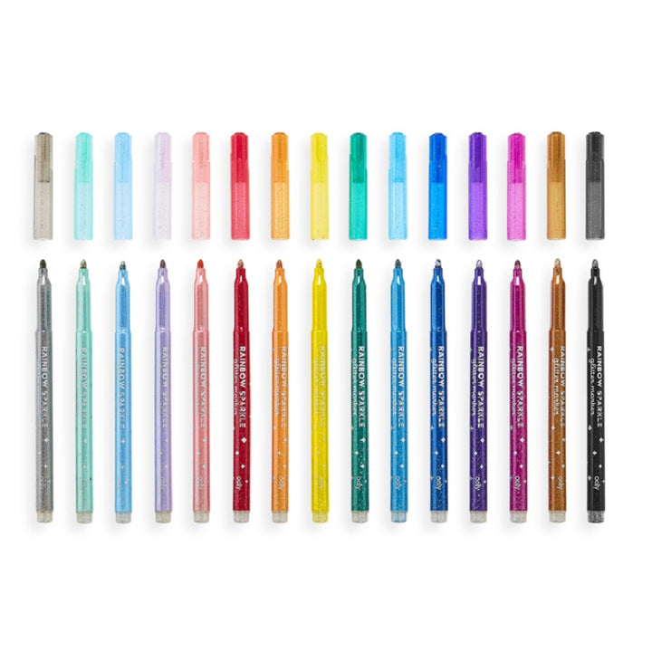 Set of 15 Rainbow Sparkle Glitter Markers