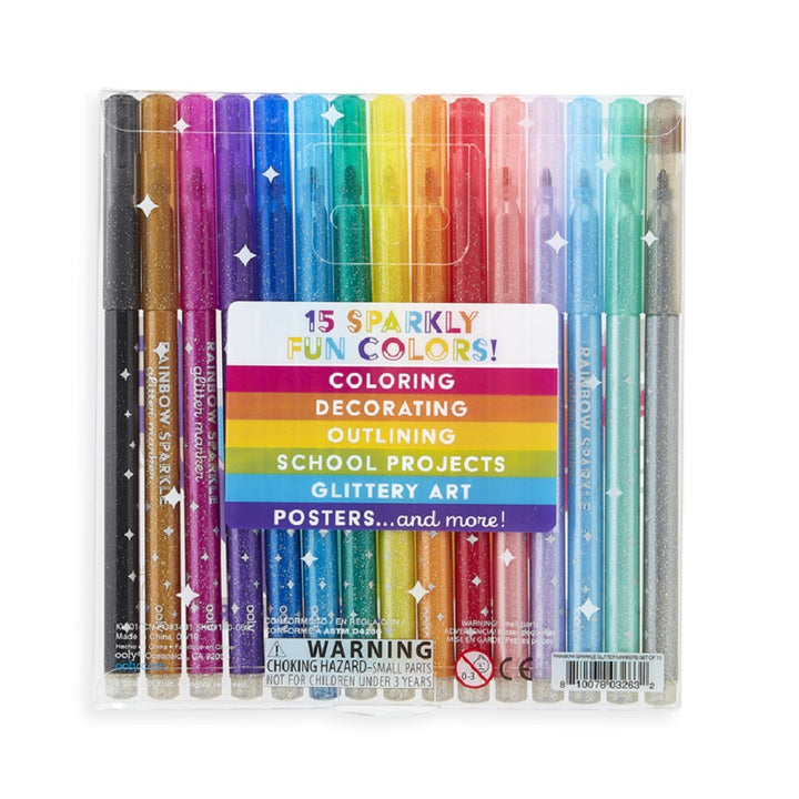 Set of 15 Rainbow Sparkle Glitter Markers