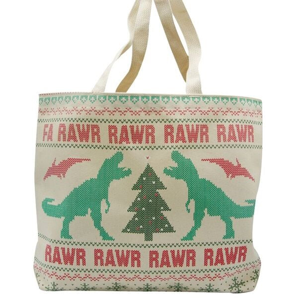 ''Fa Rawr Rawr Rawr Rawr'' Dinosaur Holiday Shoulder Tote