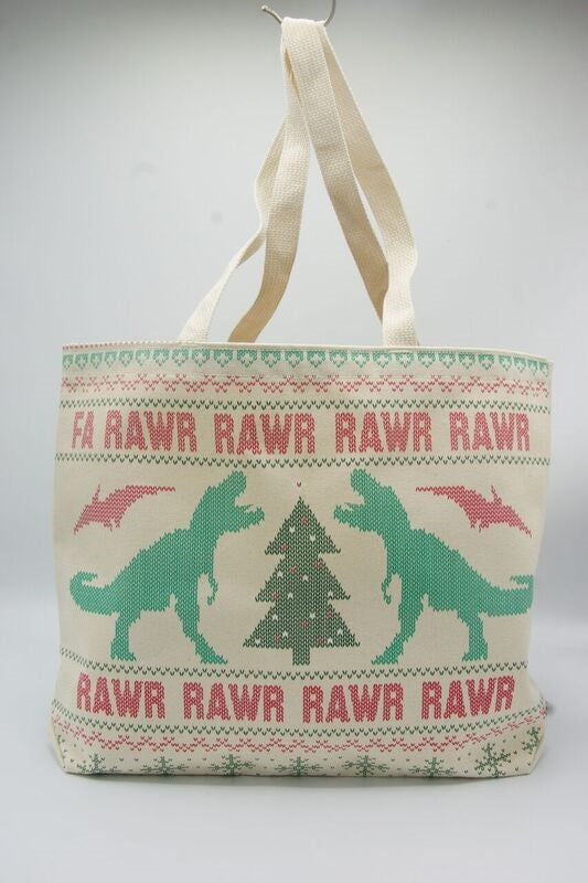 ''Fa Rawr Rawr Rawr Rawr'' Dinosaur Holiday Shoulder Tote