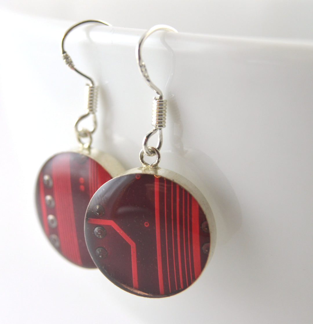 Circuit Board Earrings with Sterling Silver Findings