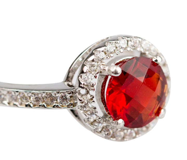 Red Helenite Ring With Cubic Zirconia Embelishments
