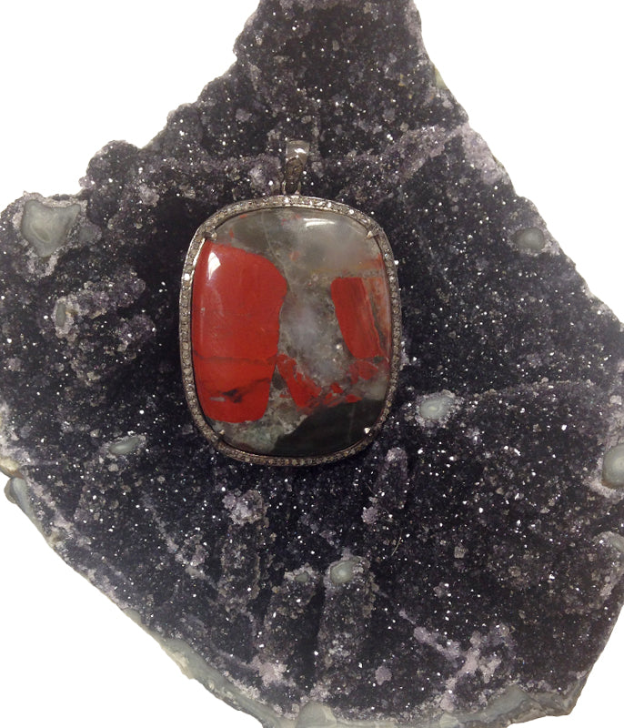 Baroque Pearl Necklace with Red Jasper and Diamond Pendant