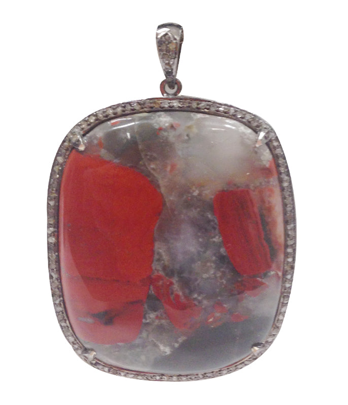 Baroque Pearl Necklace with Red Jasper and Diamond Pendant