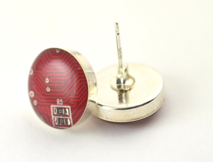 Circuit Board Stud Earrings Sterling Silver Circle