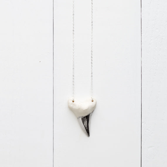 Porcelain Sharks Tooth Necklace with Platinum Luster
