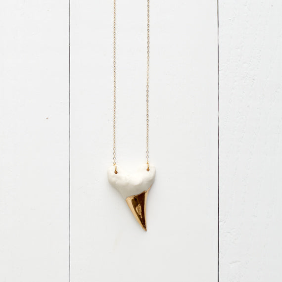 Porcelain Sharks Tooth Necklace with 14k Gold Luster
