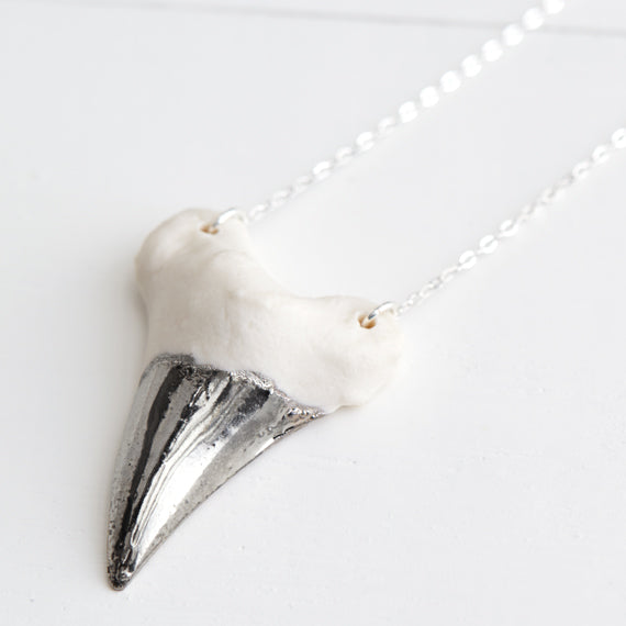 Porcelain Sharks Tooth Necklace with Platinum Luster
