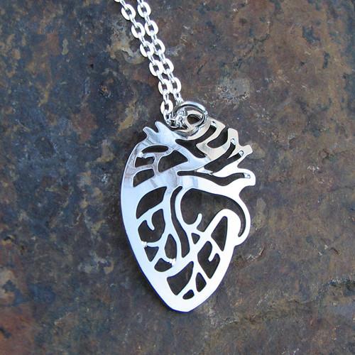 Silver Anatomical Heart Necklace