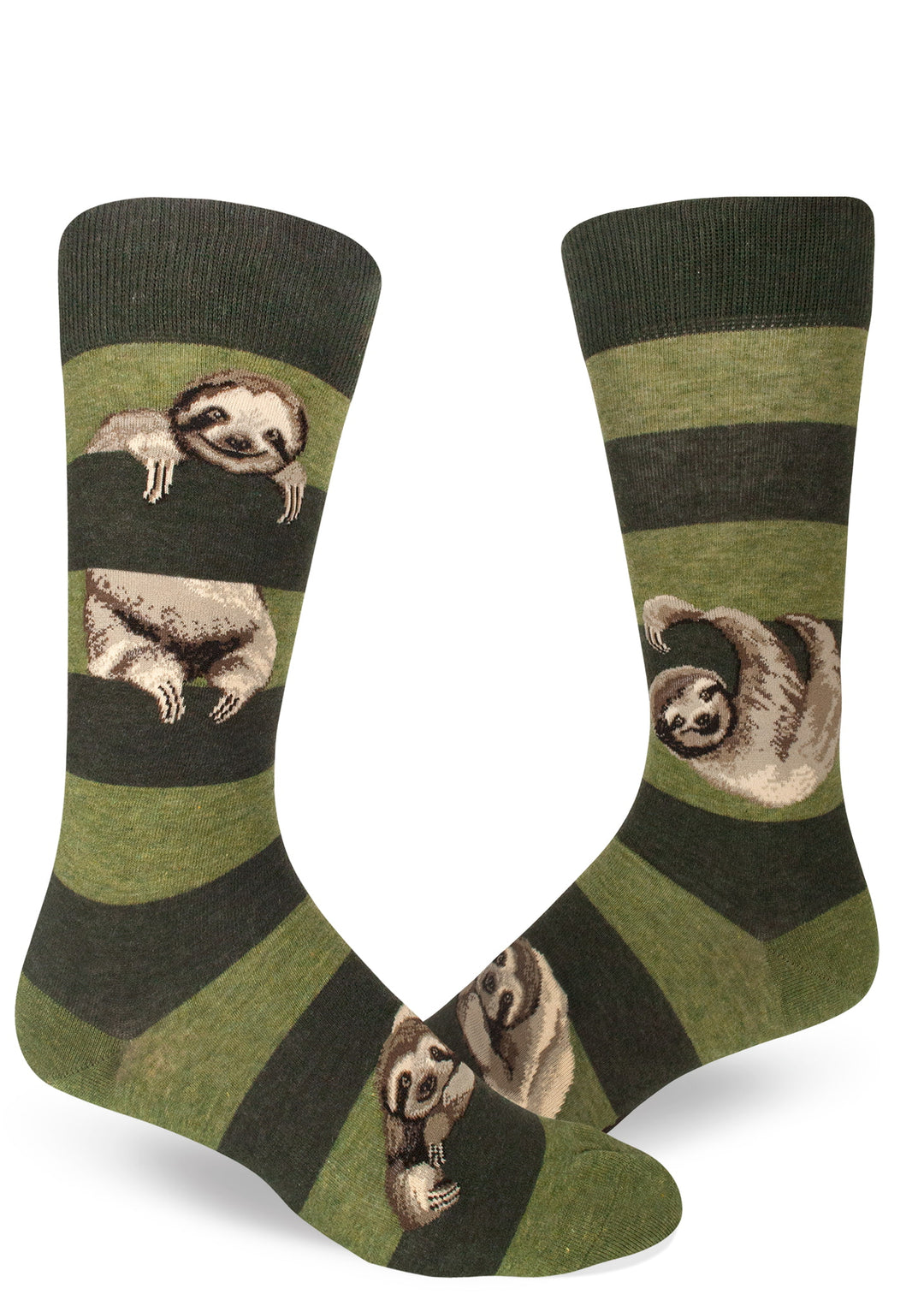 Men's Green Striped Sloth Crew Socks