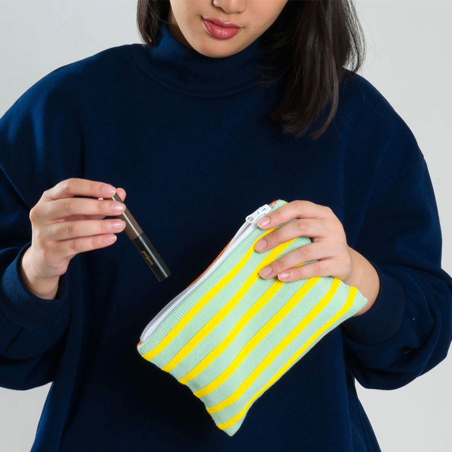 Super Knit Stripe Pouch by Verloop, Jade and Yellow