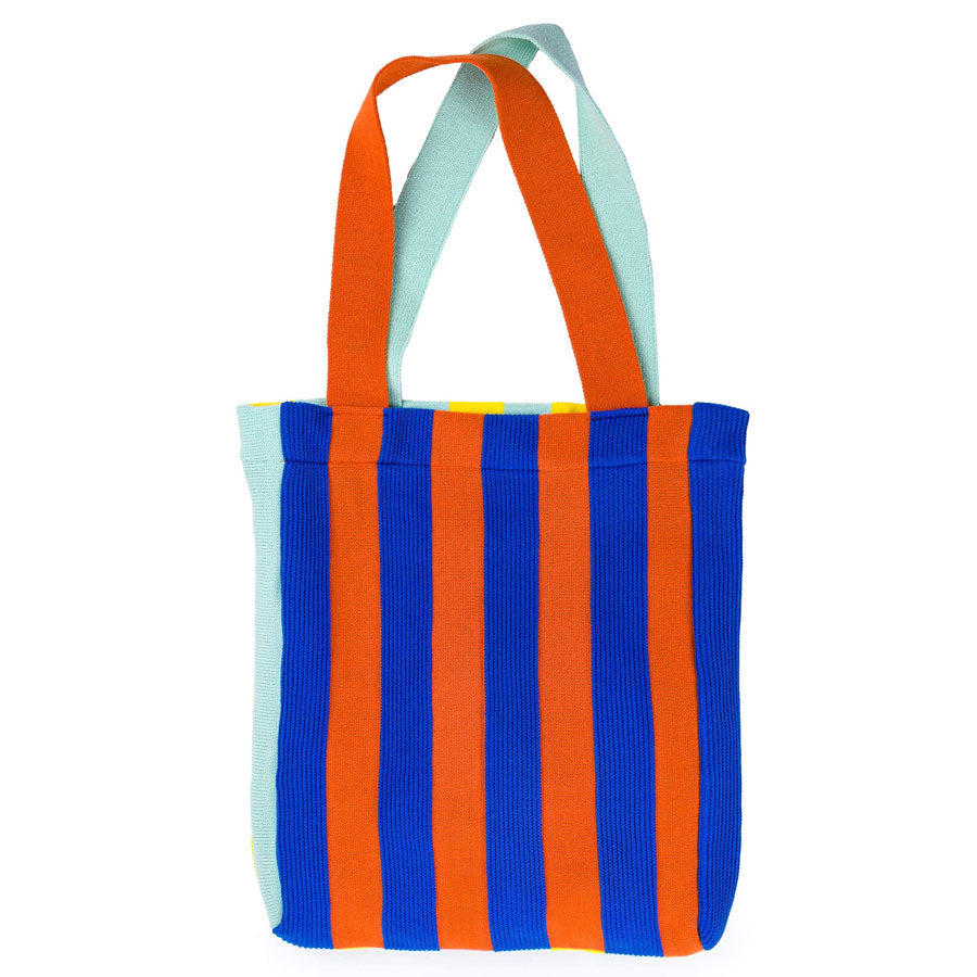 Super Stripe Reversible Knit Tote by Verloop, Jade and Yellow