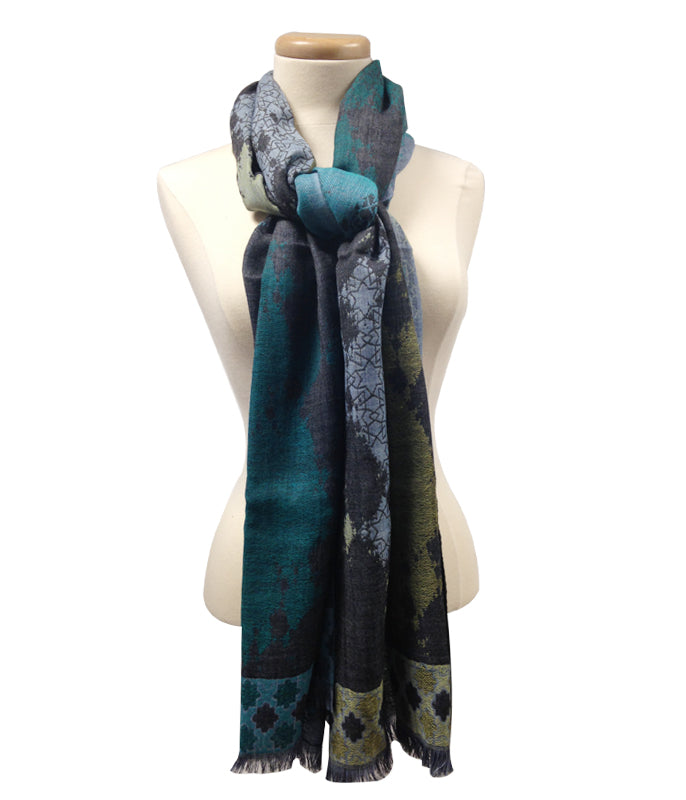 Teal Clover Wool Scarf