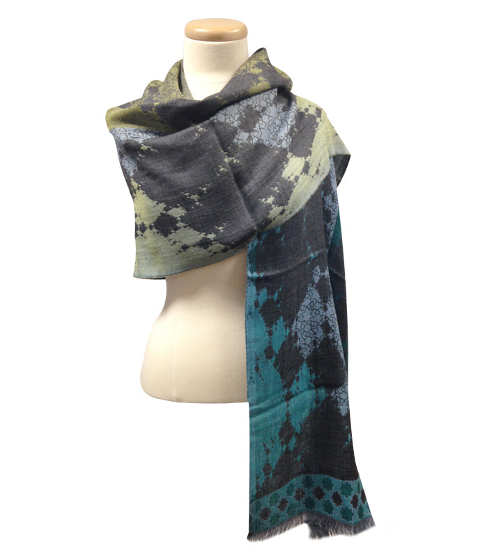 Teal Clover Wool Scarf