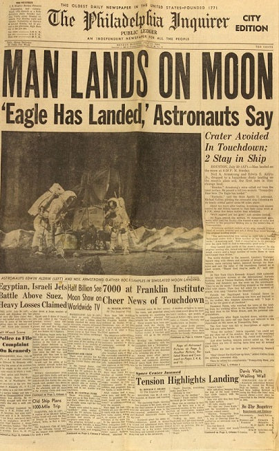 Man Lands On Moon 1969 Newspaper Reprint