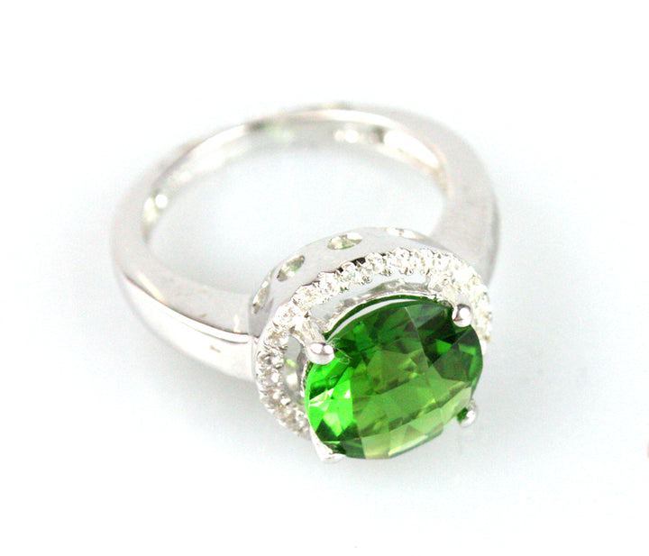 Forest Green Helenite Halo Ring