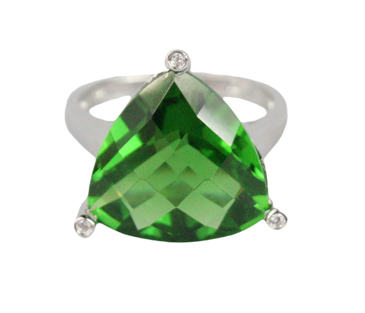 Forest Green Helenite Solitaire Trillion Ring