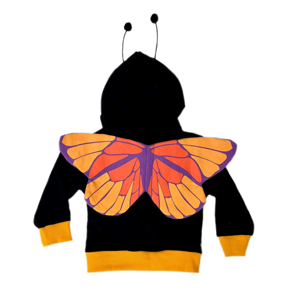 Toddler Black Butterfly Zip Hoodie back
