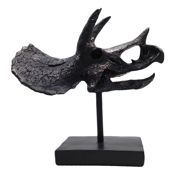 Black Resin Triceratops Skull on Stand