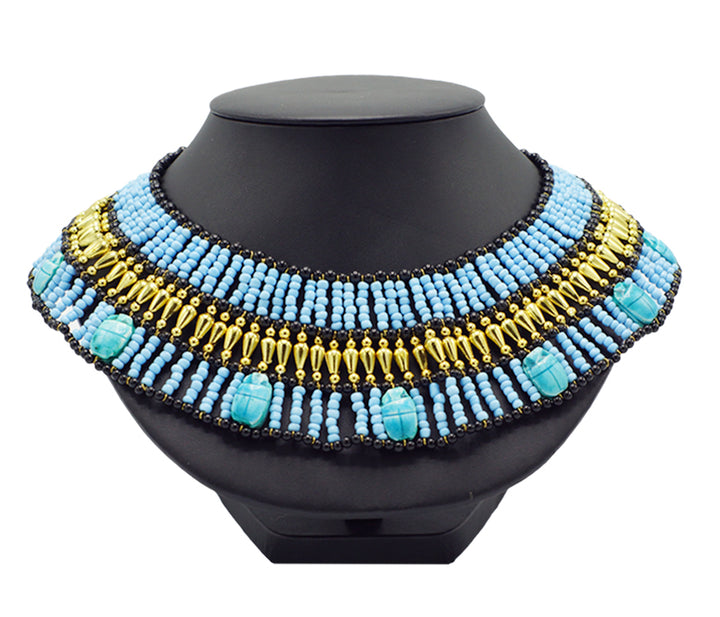 Turquoise Egyptian Mummy Beads Collar & Earrings Set