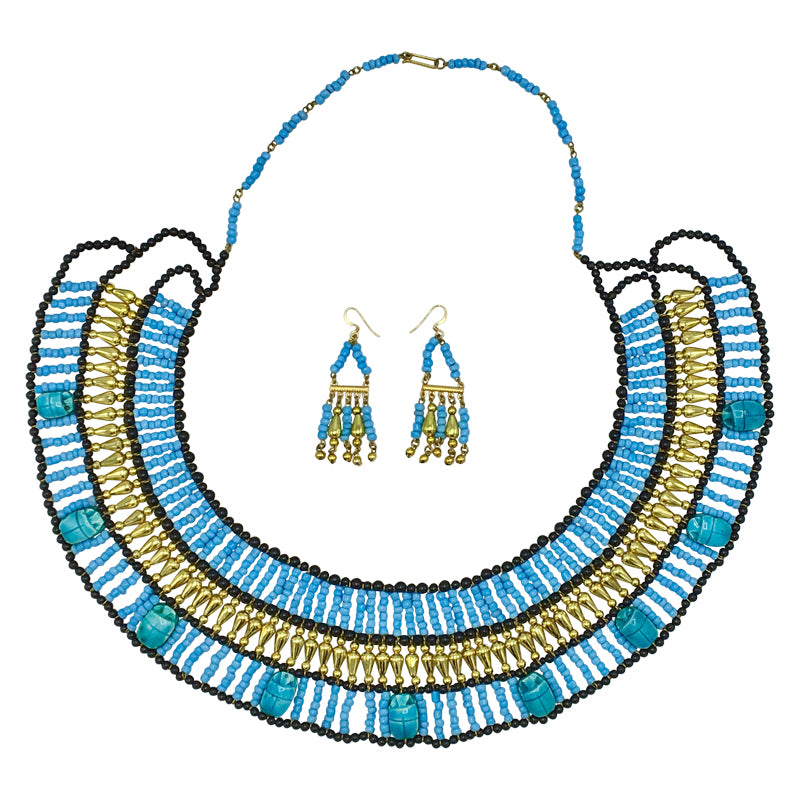 Turquoise Egyptian Mummy Beads Collar & Earrings Set